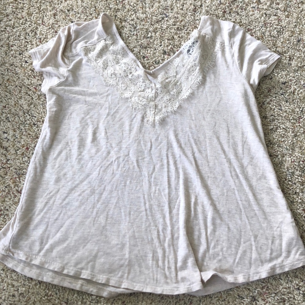 Cream top with lace on neckline